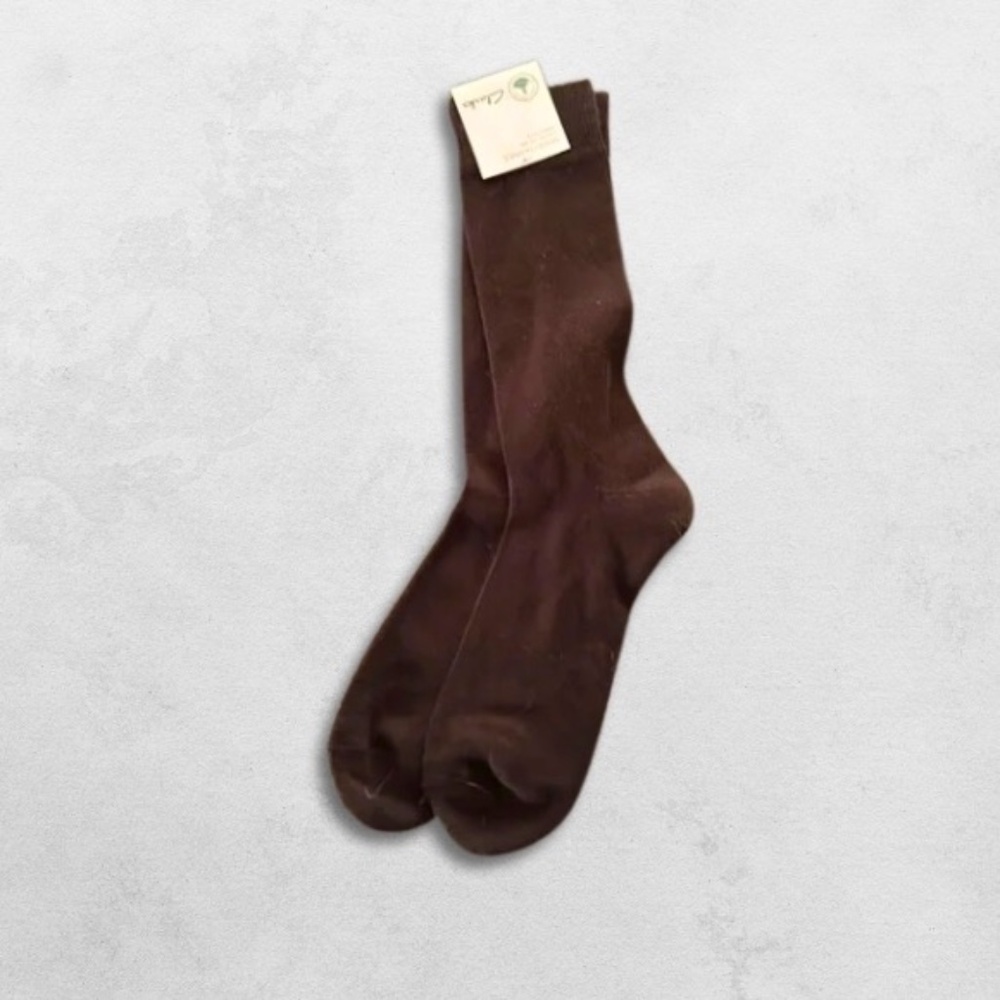 NWT Clarks Crew Sock Minimalist Stretch Ribbed Cuff Reinforce Toe Brown Men’s OS
